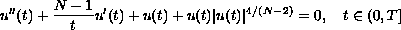 $$u''(t) + {N-1 \over t}u'(t) + u(t) + u(t)|u(t)|^{4/(N-2)}  =  0,
\quad t \in (0,T] $$