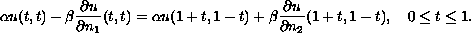 $$
 \alpha u(t,t)-\beta \frac{\partial u}{\partial n_1}(t,t) = \alpha u(1+t,1-t)
 +\beta\frac{\partial u}{\partial n_2}(1+t,1-t),\quad 0\leq t\leq1.
 $$