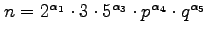 $ n=2^{\alpha_{1}}\cdot 3\cdot 5^{\alpha_{3}}\cdot p^{\alpha_{4}}\cdot q^{\alpha_{5}}$