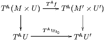   𝔸          -T𝔸f // 𝔸   ′    ′
T  (M |× U )      T  (M |× U  )
      |                 |
                 T𝔸trt
    T𝔸U  --------0---// T𝔸U ′